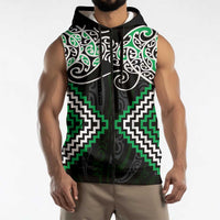 Green Aotearoa Tukutuku Manawa Tapu Sleeveless Zip Hoodie Ta Moko Toi Maori LT9 - Polynesian Pride