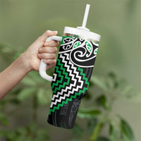 Green Aotearoa Tukutuku Manawa Tapu Tumbler With Handle Ta Moko Toi Maori LT9 - Polynesian Pride