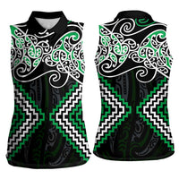 Green Aotearoa Tukutuku Manawa Tapu Women Sleeveless Polo Shirt Ta Moko Toi Maori LT9 - Polynesian Pride