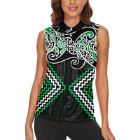 Green Aotearoa Tukutuku Manawa Tapu Women Sleeveless Polo Shirt Ta Moko Toi Maori LT9 - Polynesian Pride