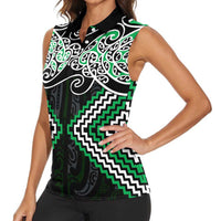 Green Aotearoa Tukutuku Manawa Tapu Women Sleeveless Polo Shirt Ta Moko Toi Maori LT9 - Polynesian Pride