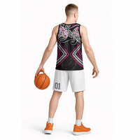 Pink Aotearoa Tukutuku Manawa Tapu Basketball Jersey Ta Moko Toi Maori LT9 - Polynesian Pride