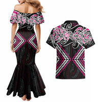 Pink Aotearoa Tukutuku Manawa Tapu Couples Matching Mermaid Dress and Hawaiian Shirt Ta Moko Toi Maori LT9 - Polynesian Pride