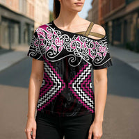 Pink Aotearoa Tukutuku Manawa Tapu Cross Shoulder Shirt Ta Moko Toi Maori LT9 - Polynesian Pride