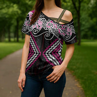 Pink Aotearoa Tukutuku Manawa Tapu Cross Shoulder Shirt Ta Moko Toi Maori LT9 - Polynesian Pride
