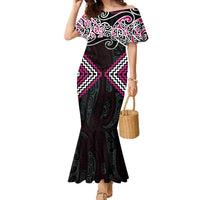 Pink Aotearoa Tukutuku Manawa Tapu Family Matching Mermaid Dress and Hawaiian Shirt Ta Moko Toi Maori LT9 Mom's Dress Pink - Polynesian Pride
