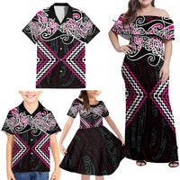 Pink Aotearoa Tukutuku Manawa Tapu Family Matching Off Shoulder Maxi Dress and Hawaiian Shirt Ta Moko Toi Maori LT9 - Polynesian Pride