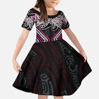 Pink Aotearoa Tukutuku Manawa Tapu Family Matching Short Sleeve Bodycon Dress and Hawaiian Shirt Ta Moko Toi Maori LT9 Daughter's Dress Pink - Polynesian Pride