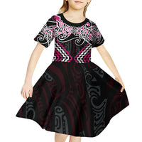 Pink Aotearoa Tukutuku Manawa Tapu Kid Short Sleeve Dress Ta Moko Toi Maori LT9 - Polynesian Pride
