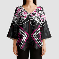 Pink Aotearoa Tukutuku Manawa Tapu Kimono Sleeve Blouse Ta Moko Toi Maori LT9 - Polynesian Pride