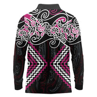 Pink Aotearoa Tukutuku Manawa Tapu Long Sleeve Polo Shirt Ta Moko Toi Maori LT9 - Polynesian Pride