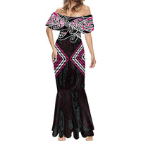 Pink Aotearoa Tukutuku Manawa Tapu Mermaid Dress Ta Moko Toi Maori LT9 - Polynesian Pride