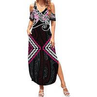 Pink Aotearoa Tukutuku Manawa Tapu Summer Maxi Dress Ta Moko Toi Maori LT9 Women Pink - Polynesian Pride