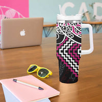 Pink Aotearoa Tukutuku Manawa Tapu Tumbler With Handle Ta Moko Toi Maori LT9 - Polynesian Pride