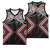 Red Aotearoa Tukutuku Manawa Tapu Basketball Jersey Ta Moko Toi Maori LT9 - Polynesian Pride