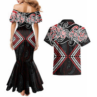 Red Aotearoa Tukutuku Manawa Tapu Couples Matching Mermaid Dress and Hawaiian Shirt Ta Moko Toi Maori LT9 - Polynesian Pride