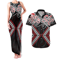 Red Aotearoa Tukutuku Manawa Tapu Couples Matching Tank Maxi Dress and Hawaiian Shirt Ta Moko Toi Maori LT9 Red - Polynesian Pride