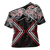 Red Aotearoa Tukutuku Manawa Tapu Cross Shoulder Shirt Ta Moko Toi Maori LT9 - Polynesian Pride