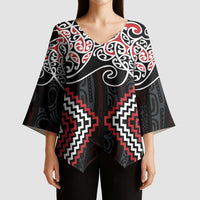 Red Aotearoa Tukutuku Manawa Tapu Kimono Sleeve Blouse Ta Moko Toi Maori LT9 - Polynesian Pride