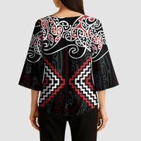 Red Aotearoa Tukutuku Manawa Tapu Kimono Sleeve Blouse Ta Moko Toi Maori LT9 - Polynesian Pride