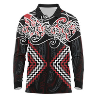 Red Aotearoa Tukutuku Manawa Tapu Long Sleeve Polo Shirt Ta Moko Toi Maori LT9 Red - Polynesian Pride