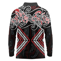 Red Aotearoa Tukutuku Manawa Tapu Long Sleeve Polo Shirt Ta Moko Toi Maori LT9 - Polynesian Pride