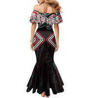 Red Aotearoa Tukutuku Manawa Tapu Mermaid Dress Ta Moko Toi Maori LT9 - Polynesian Pride
