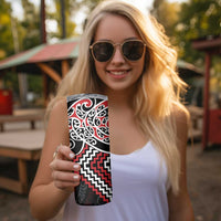 Red Aotearoa Tukutuku Manawa Tapu Skinny Tumbler Ta Moko Toi Maori LT9 - Polynesian Pride