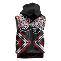 Red Aotearoa Tukutuku Manawa Tapu Sleeveless Hoodie Ta Moko Toi Maori LT9 - Polynesian Pride