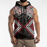 Red Aotearoa Tukutuku Manawa Tapu Sleeveless Zip Hoodie Ta Moko Toi Maori LT9 - Polynesian Pride