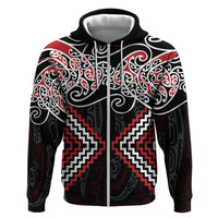 Red Aotearoa Tukutuku Manawa Tapu Zip Hoodie Ta Moko Toi Maori LT9 Zip Hoodie Red - Polynesian Pride