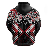 Red Aotearoa Tukutuku Manawa Tapu Zip Hoodie Ta Moko Toi Maori LT9 - Polynesian Pride