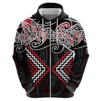 Red Aotearoa Tukutuku Manawa Tapu Zip Hoodie Ta Moko Toi Maori LT9 - Polynesian Pride