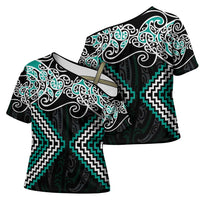 Turquoise Aotearoa Tukutuku Manawa Tapu Cross Shoulder Shirt Ta Moko Toi Maori LT9 - Polynesian Pride
