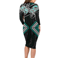 Turquoise Aotearoa Tukutuku Manawa Tapu Family Matching Long Sleeve Bodycon Dress and Hawaiian Shirt Ta Moko Toi Maori LT9 - Polynesian Pride