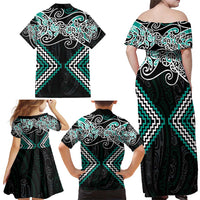 Turquoise Aotearoa Tukutuku Manawa Tapu Family Matching Off Shoulder Maxi Dress and Hawaiian Shirt Ta Moko Toi Maori LT9 - Polynesian Pride