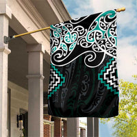 Turquoise Aotearoa Tukutuku Manawa Tapu Garden Flag Ta Moko Toi Maori LT9 House Flag Turquoise - Polynesian Pride