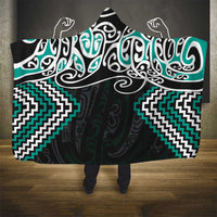 Turquoise Aotearoa Tukutuku Manawa Tapu Hooded Blanket Ta Moko Toi Maori LT9 - Polynesian Pride