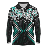 Turquoise Aotearoa Tukutuku Manawa Tapu Long Sleeve Polo Shirt Ta Moko Toi Maori LT9 Turquoise - Polynesian Pride