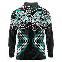 Turquoise Aotearoa Tukutuku Manawa Tapu Long Sleeve Polo Shirt Ta Moko Toi Maori LT9 - Polynesian Pride