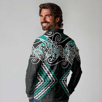 Turquoise Aotearoa Tukutuku Manawa Tapu Long Sleeve Polo Shirt Ta Moko Toi Maori LT9 - Polynesian Pride