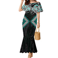 Turquoise Aotearoa Tukutuku Manawa Tapu Mermaid Dress Ta Moko Toi Maori LT9 Women Turquoise - Polynesian Pride