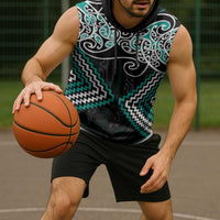Turquoise Aotearoa Tukutuku Manawa Tapu Sleeveless Hoodie Ta Moko Toi Maori LT9 - Polynesian Pride