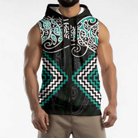 Turquoise Aotearoa Tukutuku Manawa Tapu Sleeveless Zip Hoodie Ta Moko Toi Maori LT9 - Polynesian Pride