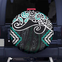 Turquoise Aotearoa Tukutuku Manawa Tapu Spare Tire Cover Ta Moko Toi Maori LT9 No hole Turquoise - Polynesian Pride