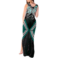 Turquoise Aotearoa Tukutuku Manawa Tapu Tank Maxi Dress Ta Moko Toi Maori LT9 - Polynesian Pride