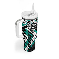 Turquoise Aotearoa Tukutuku Manawa Tapu Tumbler With Handle Ta Moko Toi Maori LT9 - Polynesian Pride