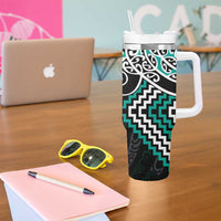 Turquoise Aotearoa Tukutuku Manawa Tapu Tumbler With Handle Ta Moko Toi Maori LT9 - Polynesian Pride