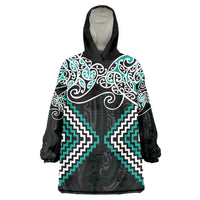 Turquoise Aotearoa Tukutuku Manawa Tapu Wearable Blanket Hoodie Ta Moko Toi Maori LT9 One Size Turquoise - Polynesian Pride