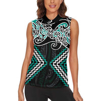 Turquoise Aotearoa Tukutuku Manawa Tapu Women Sleeveless Polo Shirt Ta Moko Toi Maori LT9 - Polynesian Pride